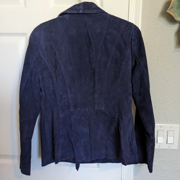 Isaac Mizrahi Navy SUEDE MOTO Jacket | 10 | EUC - Picture 3 of 10